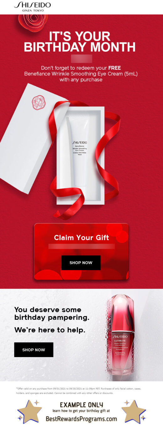 Shiseido Free Birthday Gift - details at BestRewardsPrograms.com #ShiseidoUSA