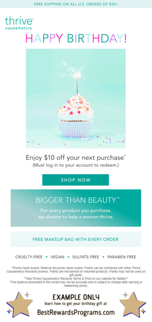 Thrive Causemetics Free Birthday Gift - details at BestRewardsPrograms.com #ThriveCause
