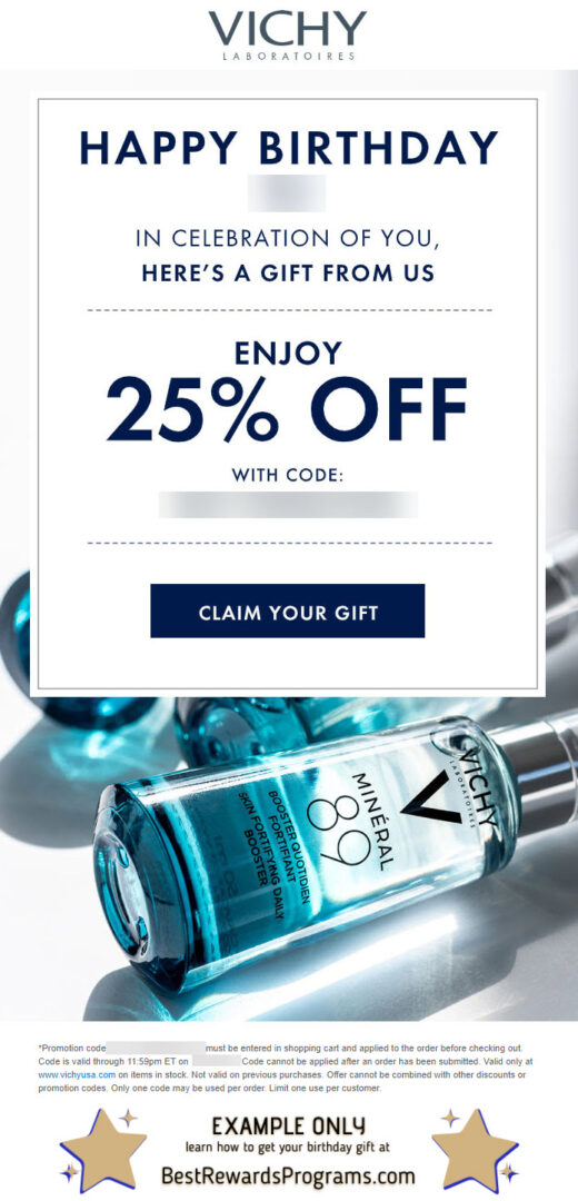 Vichy Free Birthday Gift - details at BestRewardsPrograms.com #Vichy_USA #VichyUSA