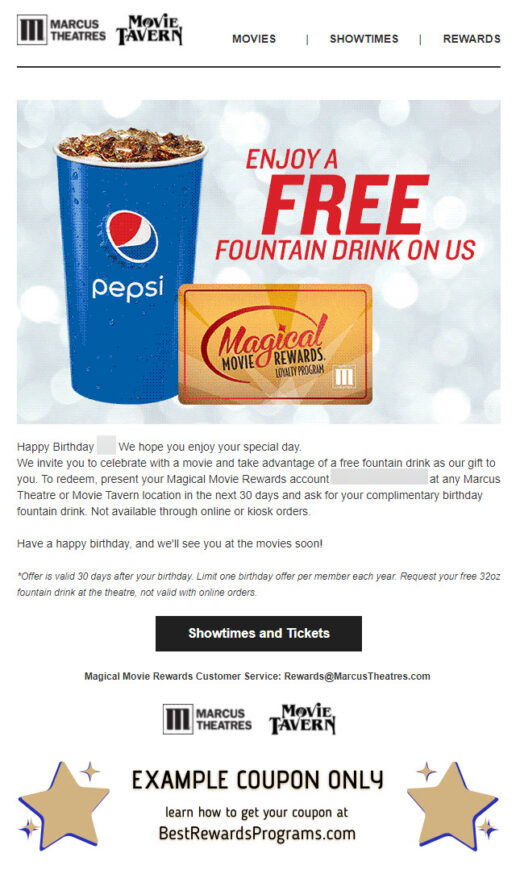Marcus Theatres Free Birthday Gift - details at BestRewardsPrograms.com #marcus_theatres #marcustheatres