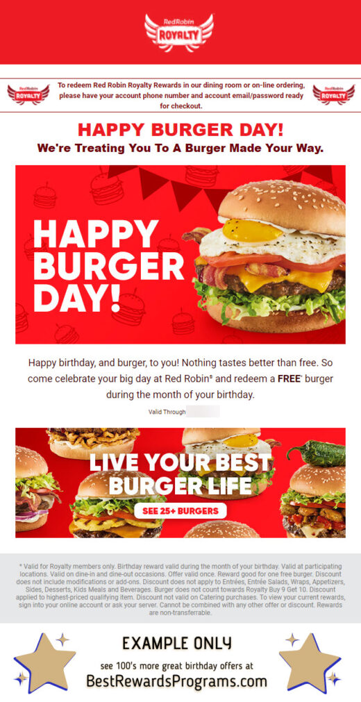 Red Robin Free Birthday Food