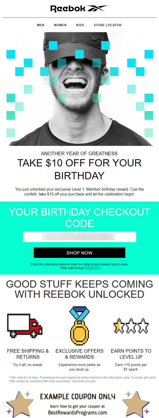 Reebok Free Birthday Gift - details at BestRewardsPrograms.com #reebok
