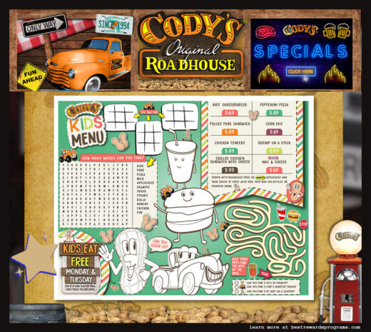 Free Kids Meals at Cody's Original Roadhouse details at bestrewardsprograms.com