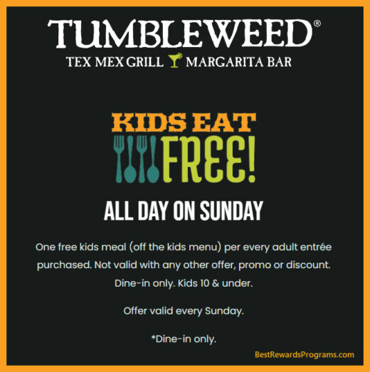Kids Eat Free at Tumbleweed Tex Mex Grill details at bestrewardsprograms.com