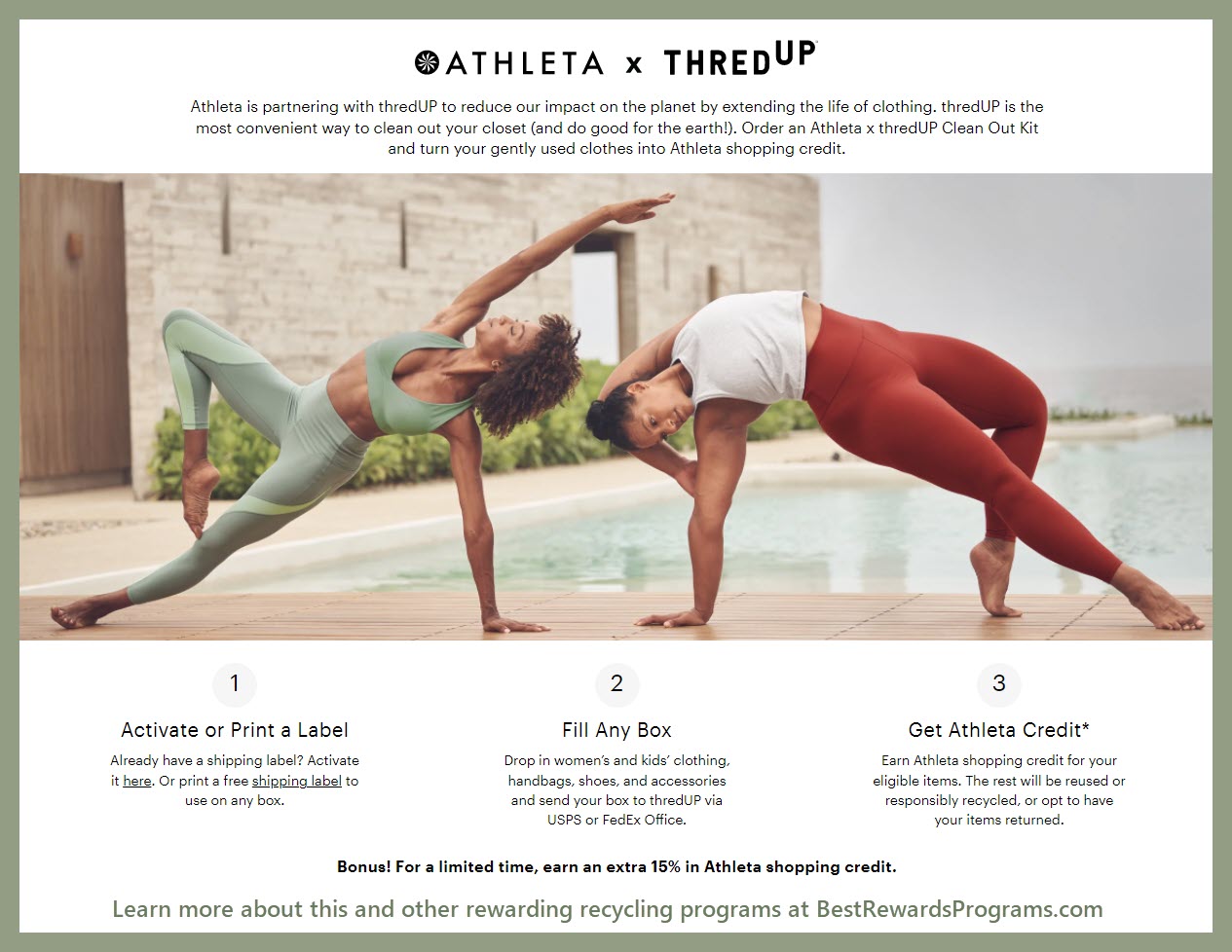 Recycle for Rewards offer at Athleta