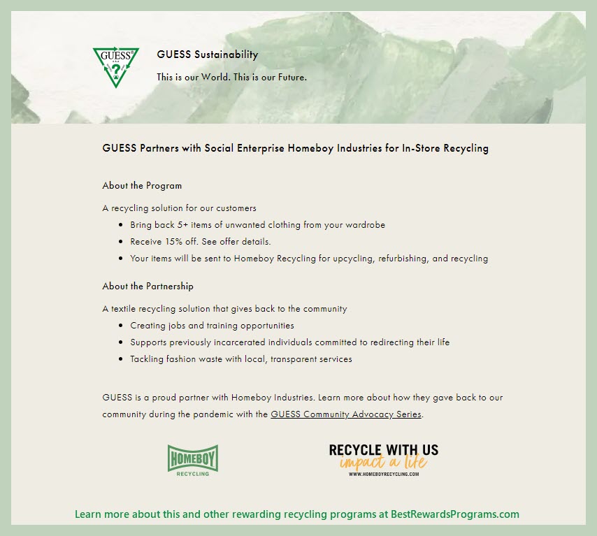 Recycle for Rewards offer at Guess