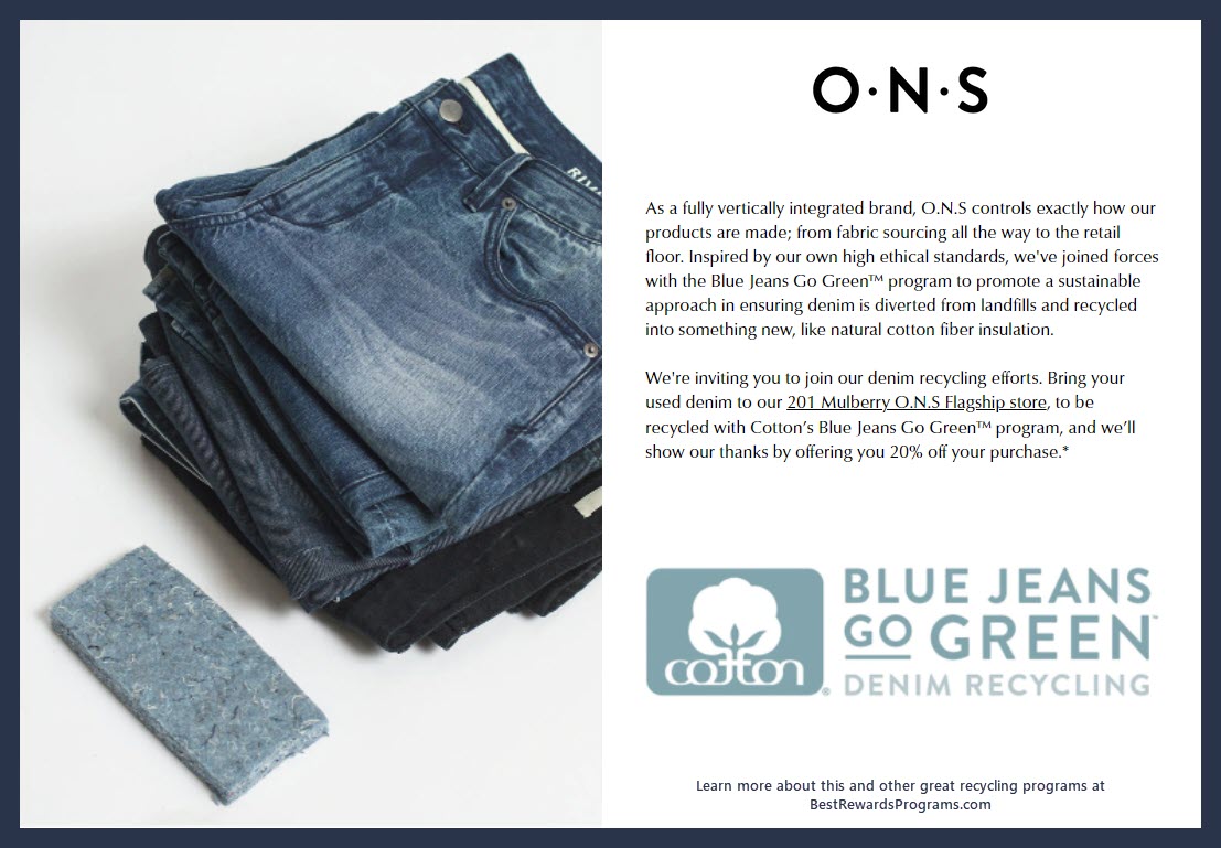 Recycle for Rewards offer at O.N.S Clothing