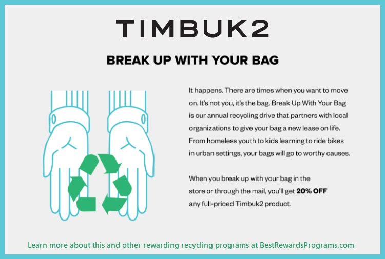 Recycle for Rewards offer at Timbuk2