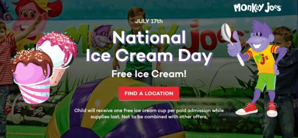 Monkey Joes National Ice Cream Day 2022 Offers