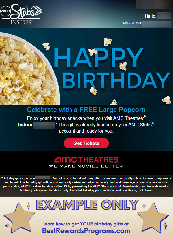 Free Birthday Gift at AMC Theatres Best Rewards Programs