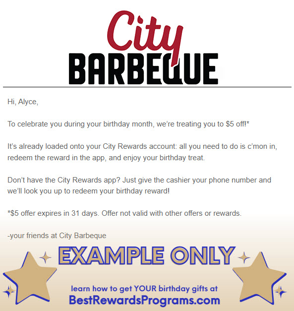 Free Birthday Gift at City Barbeque 🎉 Best Rewards Programs