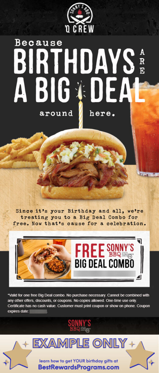 Sonny's BBQ Free Birthday Meals 🎉 Best Rewards Programs