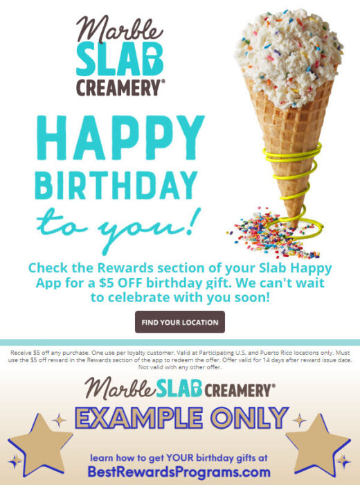 Get a FREE Birthday Gift at Marble Slab Creamery