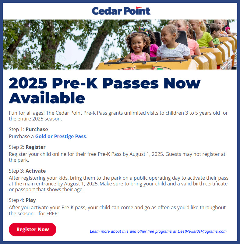 Free Kids Season Passes at Cedar Point