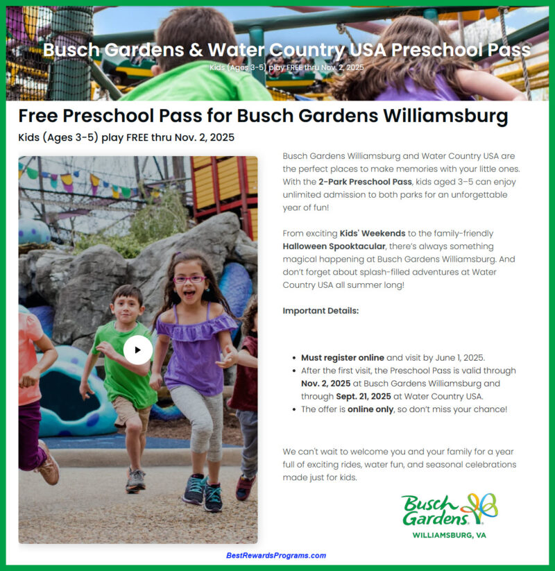 Free Season Passes for Kids at Busch Gardens Virginia