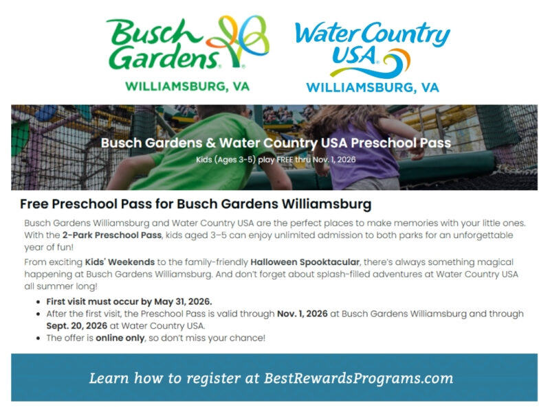 Free Season Passes for Preschool Kids at Busch Gardens Williamsburg VA