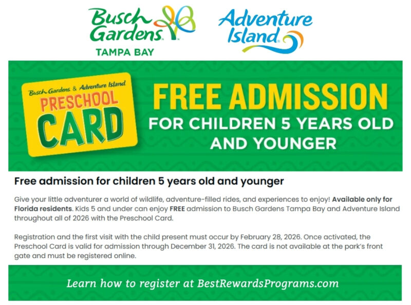 Free Season Passes for Preschool Kids at Busch Gardens Tampa Bay FL