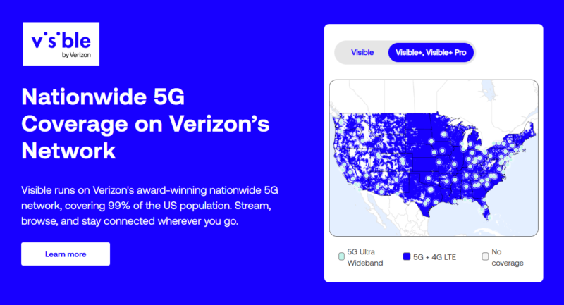 Visible by Verizon Wireless Service Coverage Area 2026
