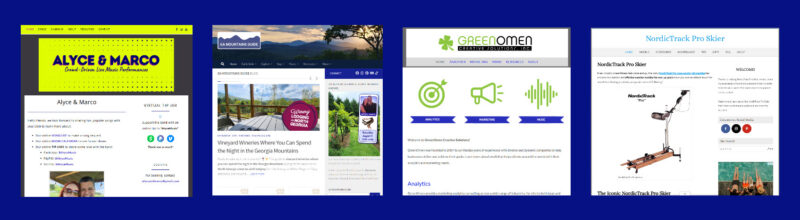 Four websites with four different jobs: supporting live music, organizing regional travel information, promoting consulting services, and serving a specialized affiliate niche